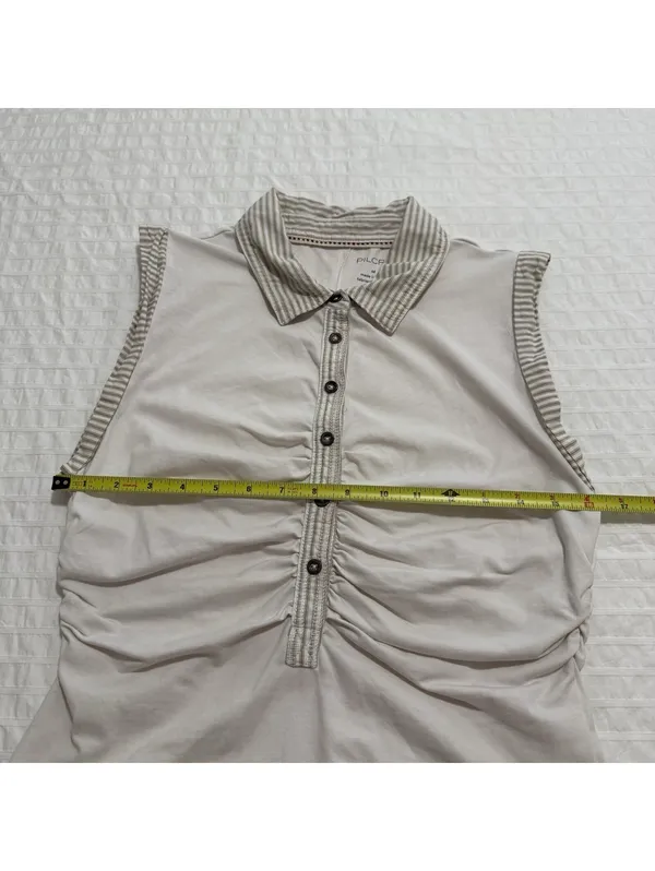 Pilcro Ruched Varsity Polo Tank Top Sleeveless Off White Sz M Medium - Image 5