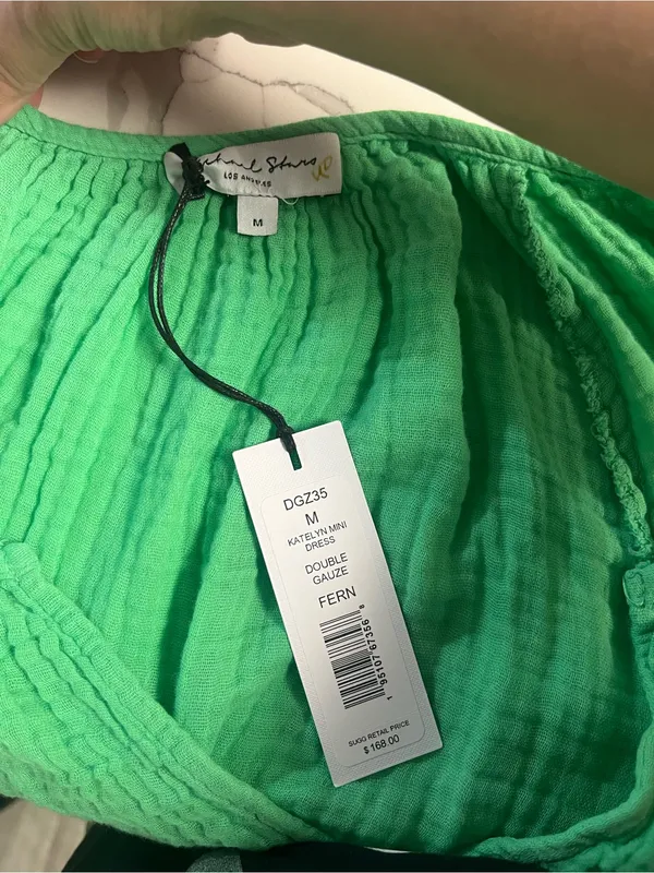 NWT Michael‎ Stars Katelyn Cotton Gauze Smocked Waist Peasant Dress Green Medium - Image 8