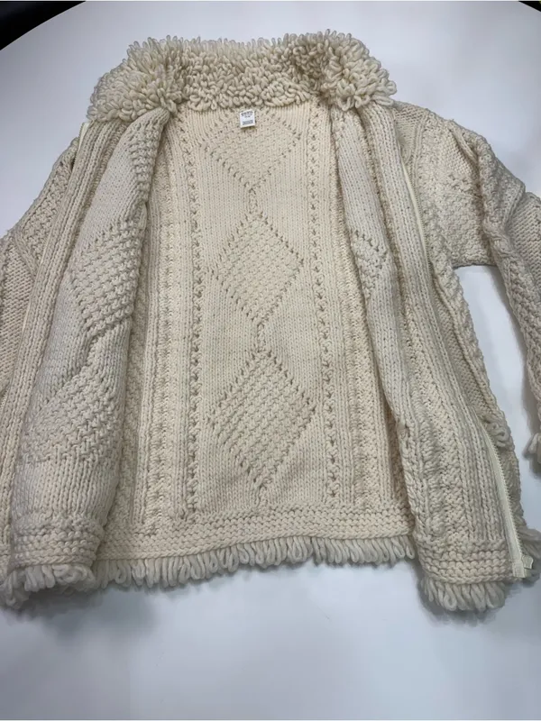 Textured 100% Wool Cream Cable Knit Cardigan Sweater NWOT - Image 3