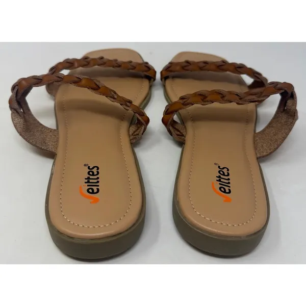 Veittes Women's Braided Flat Slides Brown Sandals Size‎ 10 - Image 5