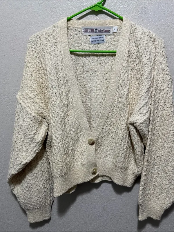 Auld School Trading Company Softspun Cotton Cardigan Cream Medium - Image 4