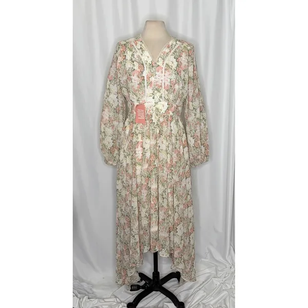 NWT IVY CITY CO Bree Floral Dress Midi Maxi Lace Trims Feminine Romantic Large - Image 2