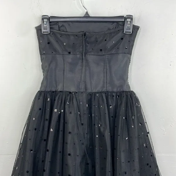 Jessica McClintock For Gunne Sax Black Strapless Netted Embellished Dress 3 - Image 7