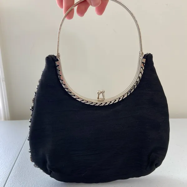 NWOT black silver butterfly floral beaded lined snap small‎ hand bag purse - Image 2