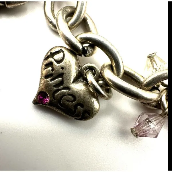 Princess Charm Bracelet Silver Pink Crystal castle Chair heart princess - Image 6