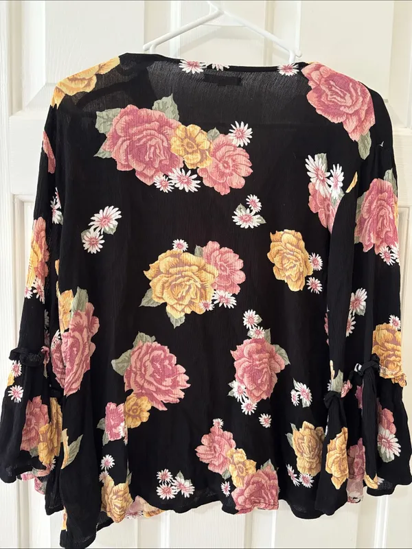 Maurices Black Button-Front Blouse with Pink & Yellow Floral Print - Image 5