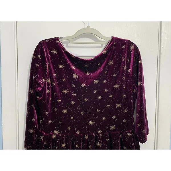 Celestial Purple Velvet Dress Small Gold Stars Whimsygoth Handmade Witchy - Image 2