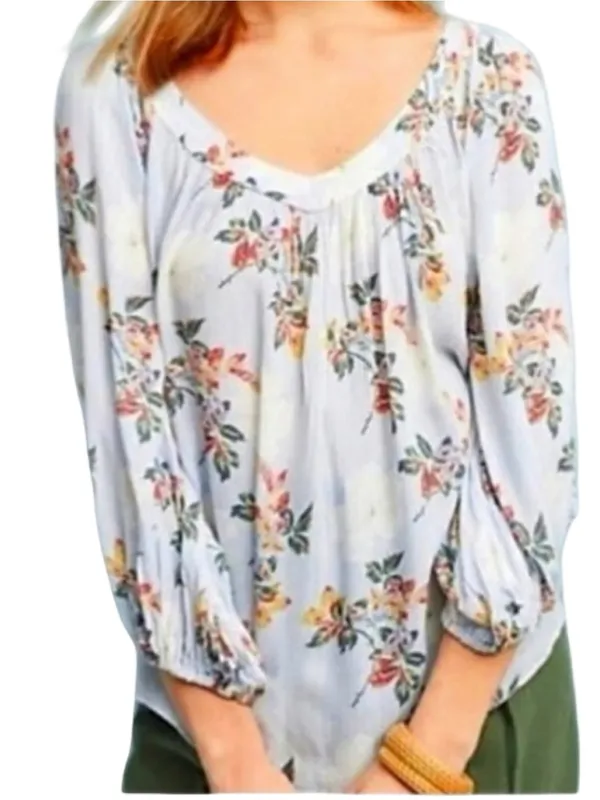 Anthropologie Maeve Women’s Size 4 Light Blue Boswell Floral V-Neck Blouse Top - Image 2