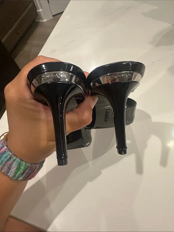 Calvin Klein shiny black slide heel kitten heels size 9 - Image 2