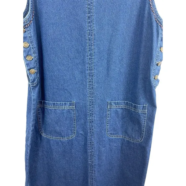VTG 90s M.P.H. Blues Denim Jumper Dress L Embroidered Animals Safari Pockets NWT - Image 7
