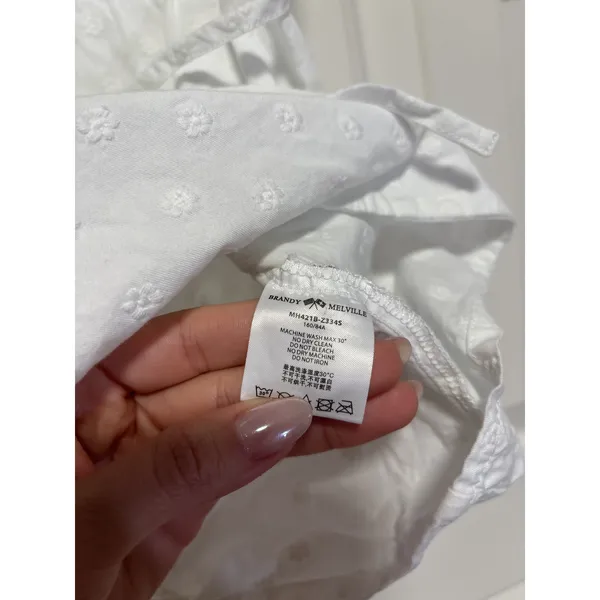 Brandy Melville White Embroidered Cotton Tank Top M - Image 7