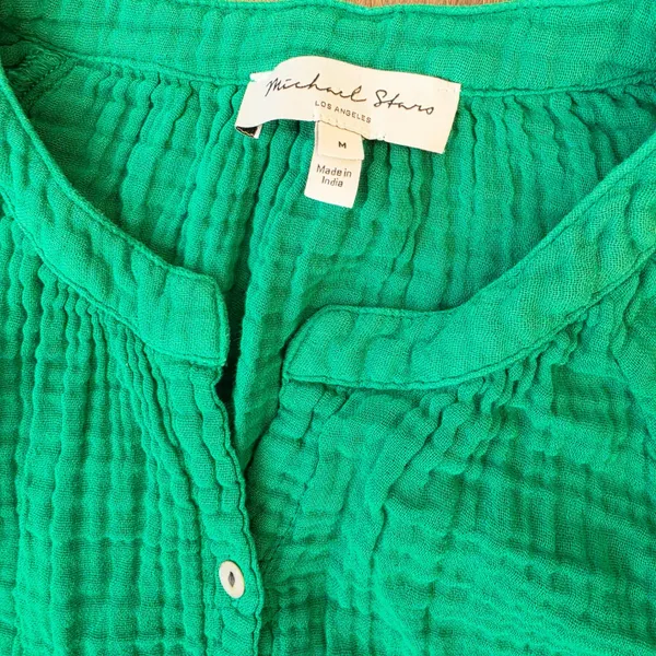 Michael Stars Green Double Gauze Cotton‎ Tiered Mini Dress Pockets DGZ012 Medium - Image 4