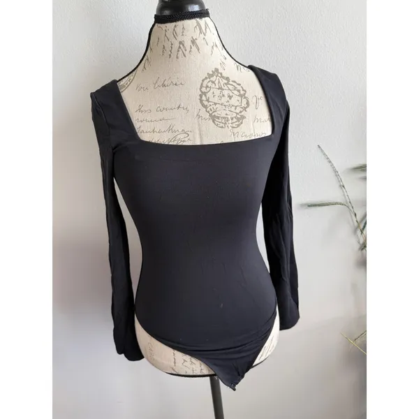 BABATON CONTOUR‎ Black Long Sleeve Square Neck Thong Bodysuit M - Image 3