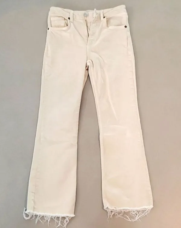 Zara High Rise Flare Beige Raw Hem Jeans Size 2 - Image 2