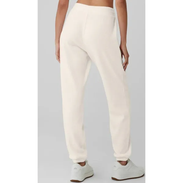 Alo Weekend Escape Joggers Ivory Waffle Thermal High-Rise Waist Cream Sweatpants - Image 2