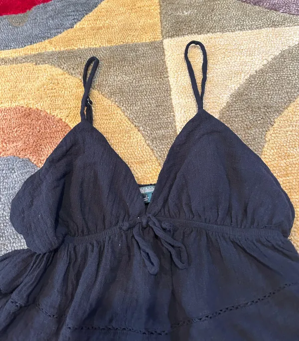 Wild Fable NWOT Black Low Cut Peasant Tank Top Cropped Tie Front Spaghetti Strap - Image 2