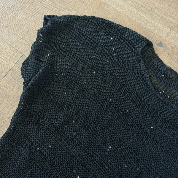 eileen fisher sequin knit sheer short sleeve knit top - Image 2