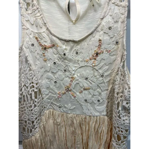 Ginnicks by BKE Women's Ivory Tunic Tank Top M Lace Rhinestone Trim - Image 2