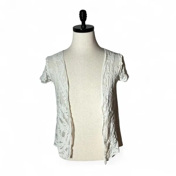 Pixley White Floral Lace Mesh Open Front Cardigan Fairycore Shrug S SFT2008‎ - Image 6
