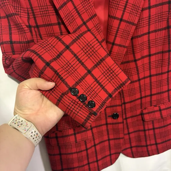 Vintage Pendleton Red Black Plaid Wool Blazer Women’s 14 Made USA Preppy Tartan - Image 5