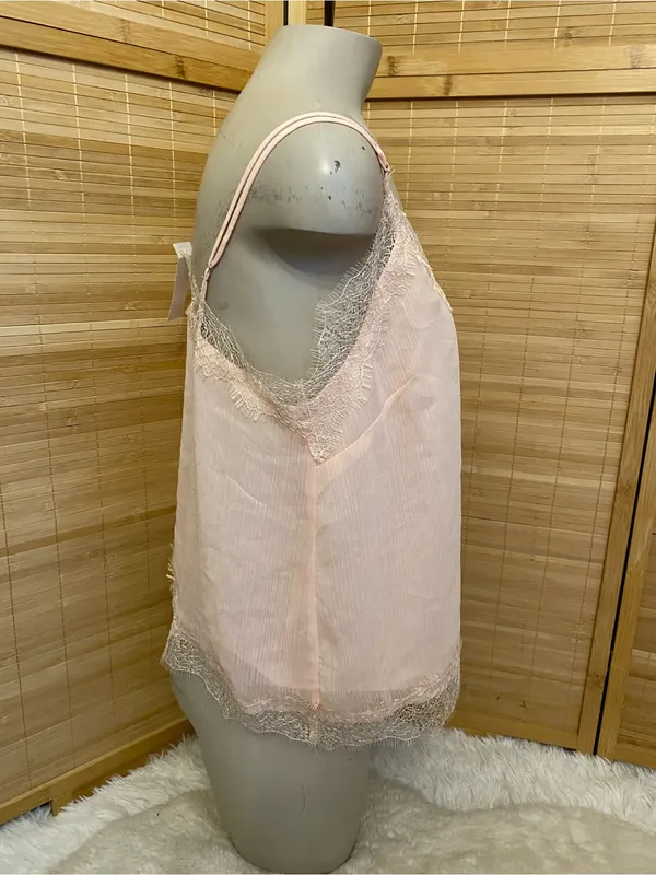 Loft Women's Pink Lace Trim Cami camisole Lace v-neck Tank Top new medium - Image 3