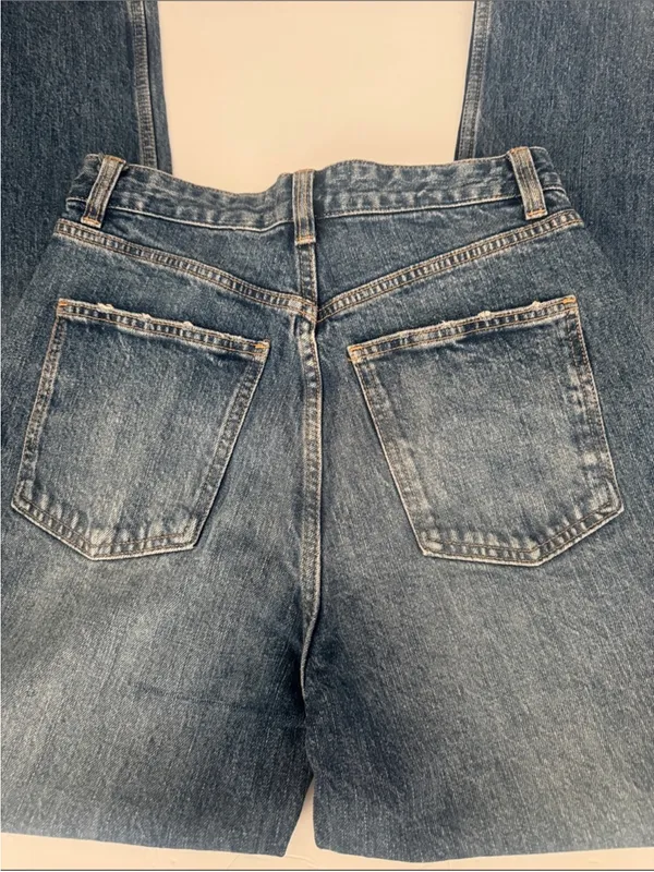 Zara Women's Wide Leg Raw Hem Jeans New No Tags Size 4 Medium Wash - Image 9