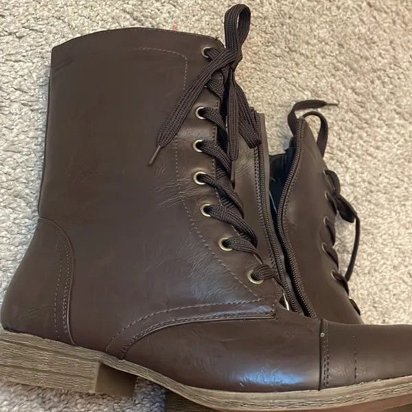 Rasolli brown lace up combat style boot 1.5 inch heel - Image 9