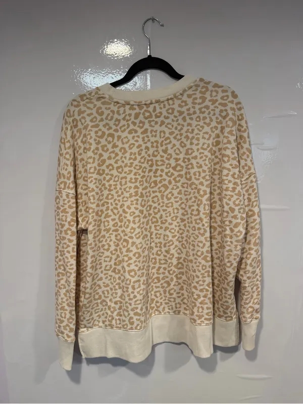 Beige Leopard Print Time and Tru‎ Pullover Sweatshirt Brown Size XL - Image 3