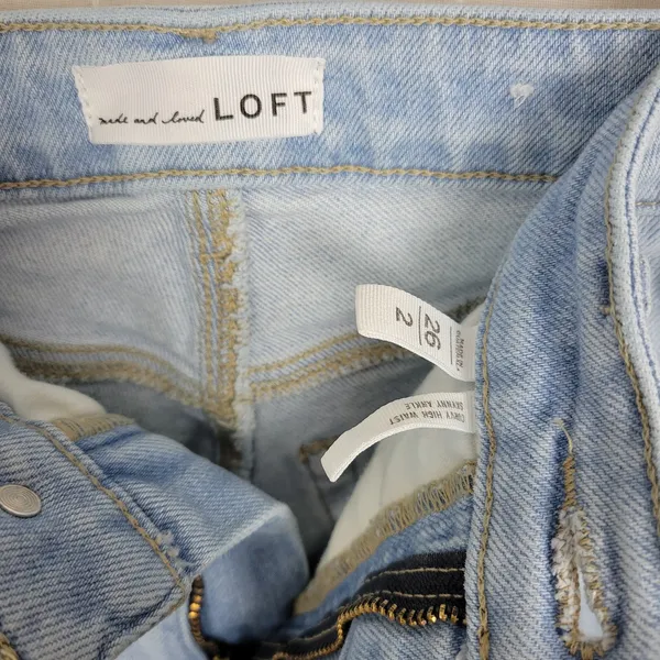 Loft Womens Jeans Size 26 Blue Denim Light Washed High Rise Knee Ripped - Image 3