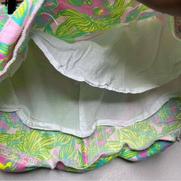 Lilly Pulitzer‎ Women White Tag Skirt 6 Pink Green Koala Floral Scalloped Mini - Image 4