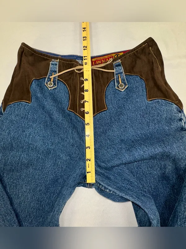 Lawman Western Jeans Sz 7 Lace Up Fly Pleather Inserts Bare Back High Rise Vtg - Image 11