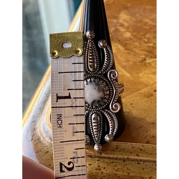 White Buffalo Turquoise Sterling Silver Ring Size 10 Black - Image 6