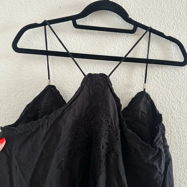 Anthropologie Let Me Be Lace Peplum Embroidered V-Neck Tank Top Black - Image 7