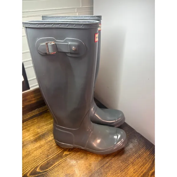 Hunter‎ Gray Tall Rain Boots Size 7 - Image 3