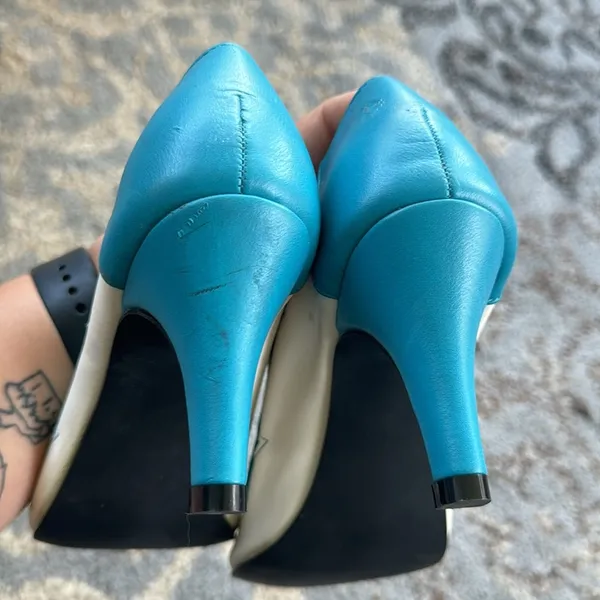 Andiamo Vintage Cutout Heels Turquoise & White 7 - Image 7