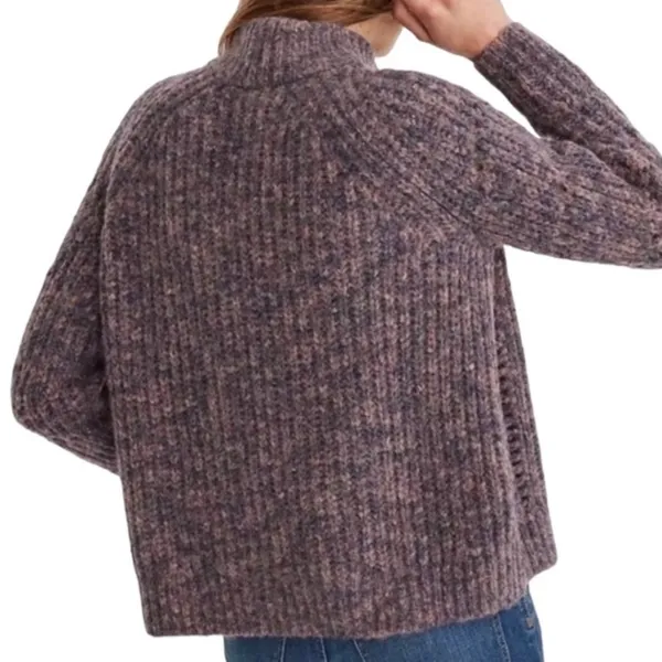 Madewell Pointelle Mockneck Chunky Knit Sweater in Heathered Eggplant - Image 9