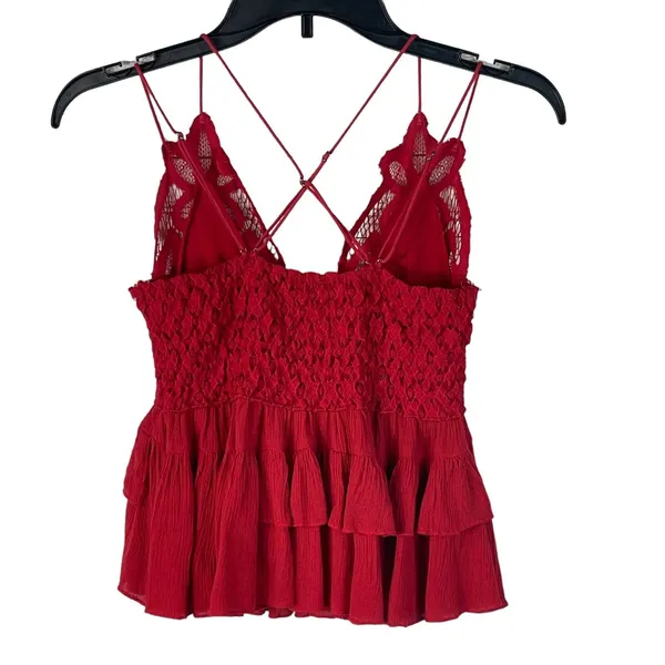 Free People Intimately X-Small Adella Cami Top Cherry Red Ruffled Crochet Lace - Image 4