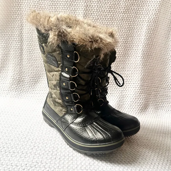 Sorel Women Tofino II Black NL-3071-371 Green Camo Fur Lined Trim Snow Boots 8 - Image 3