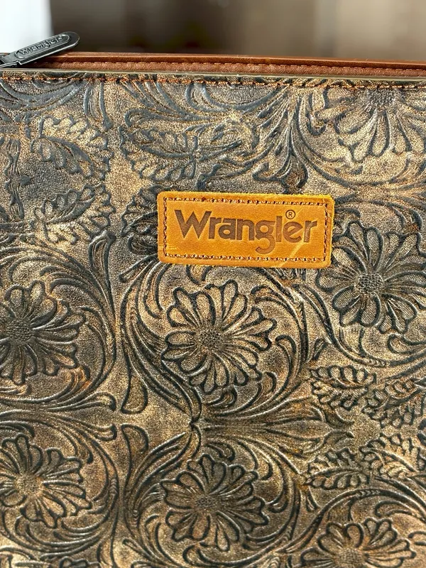 Wrangler Womens Floral Embossed Fringe Adjustable Strap Brown Hobo Crossbody Bag - Image 7