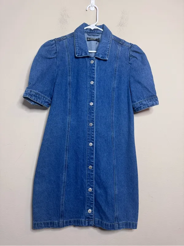 Blank NYC Walk In The Park Puff Sleeve Mini Denim Dress - Image 3