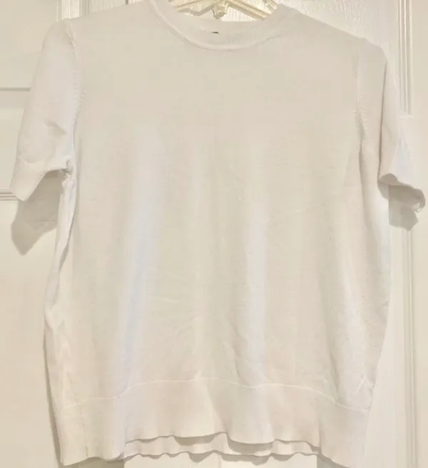 M&S Marks & Spencer White Knitted Crew Neck Short Sleeve Top – US 10 / UK 12 - Image 6