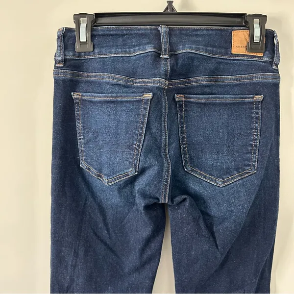 American Eagle Mid Rise Next Level Stretch Double Button Dark Wash Denim Flare 2 - Image 4