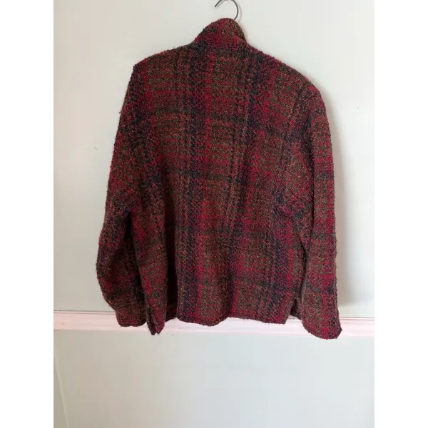 Kilkenny M‎ Wool Tweed Short Sweater Jacket Plaid Full Zip - Image 2