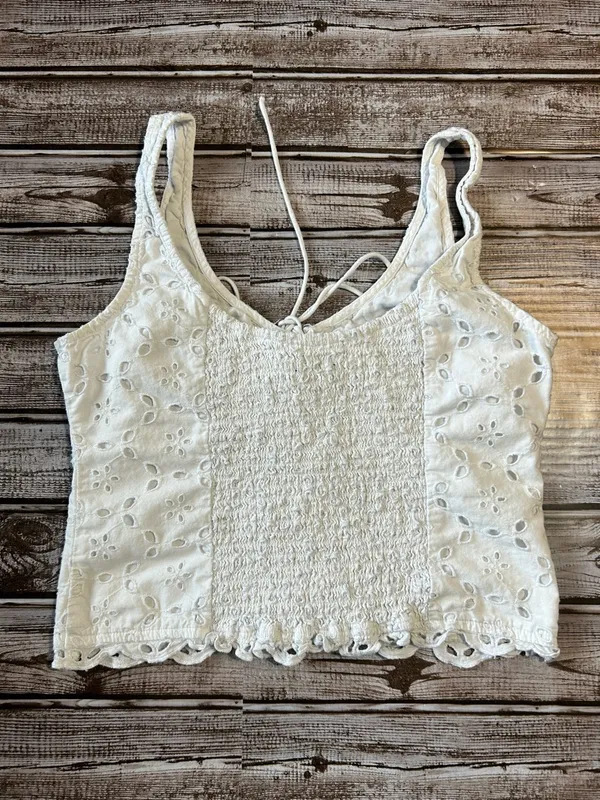Abercrombie & Fitch Fairycore White Eyelet Lace-Up Crop Top Size XS - Image 2