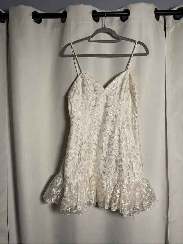 Lulus Lavish Lifestyle White Embroidered Ruffled Mini Dress Size Large - Image 5