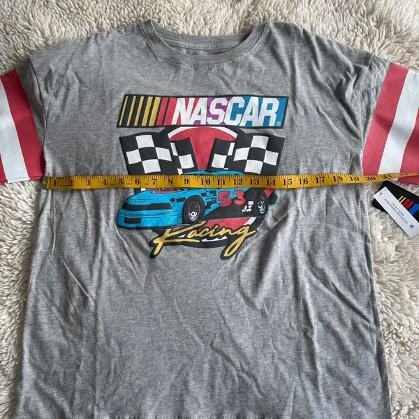 NASCAR Racing Graphic Tee Striped Sleeves NWT Women's Size Small - Image 4