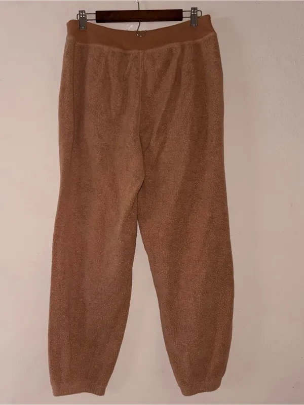 Aerie Tan Sherpa Fleece Joggers with Front Zip Detail Size Large - Image 4