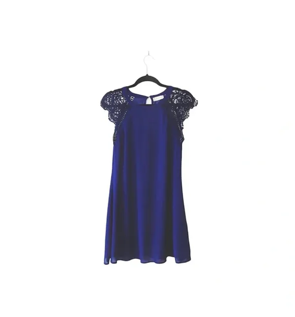 Altar’d State Crochet Sleeve Shift Dress Navy Blue Mini Lined - Image 2