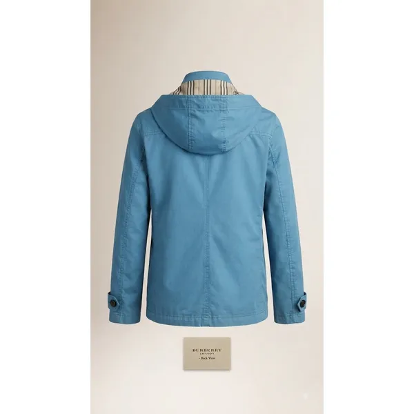 Burberry Toggle Coat Women 12 Blue Hooded Wool Liner Jacket Classic Luxury - Image 3