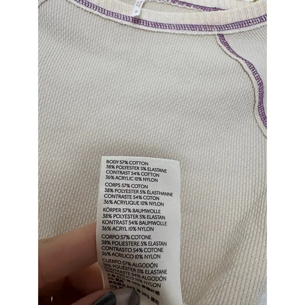 Free People She's Reversible Cuff Thermal Tee Oatmeal Size Small Bohemian - Image 7